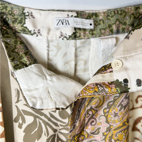 Zara Womens Silky Satin Paisley Wide Leg Pant Size M Flowy Boho Hippie Festival - Picture 3 of 6